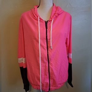Love lightweight polyester jacket. Pink black size medium.